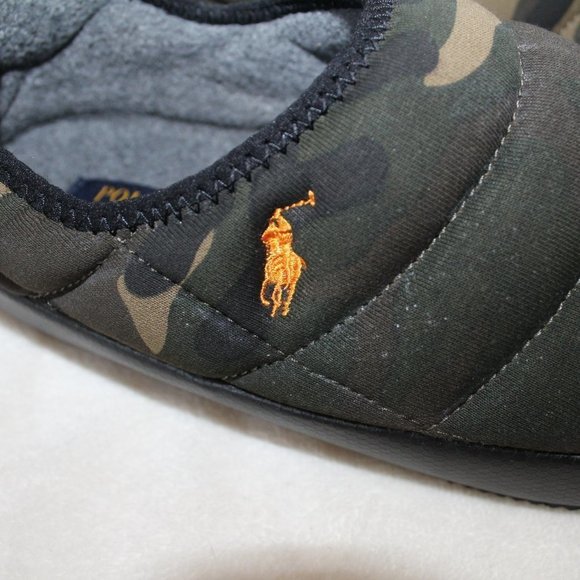 NIB POLO RALPH LAUREN MEN'S CAMOUFLAGE PUFFER‎ SLIPPERS GREEN - Picture 3 of 7